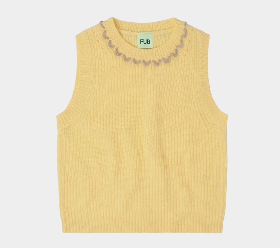 FUB 簡約撞色羅紋背心 Lambswool Vest-wheat