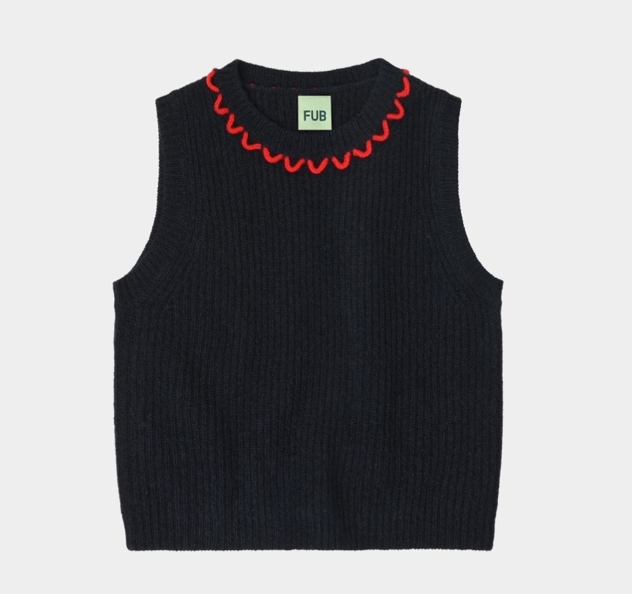 FUB 簡約撞色羅紋背心 Lambswool Vest-dark navy