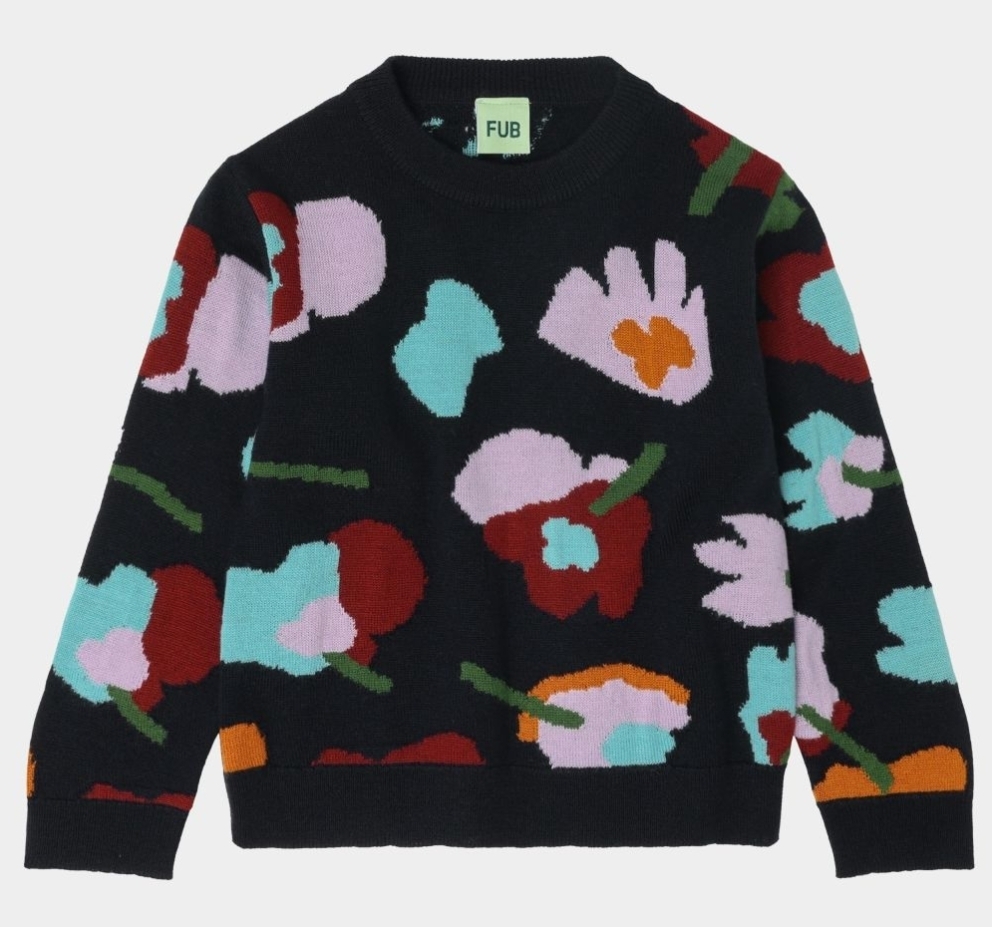 FUB 柔和緹花毛衣 Jaquard Sweater-dark navy