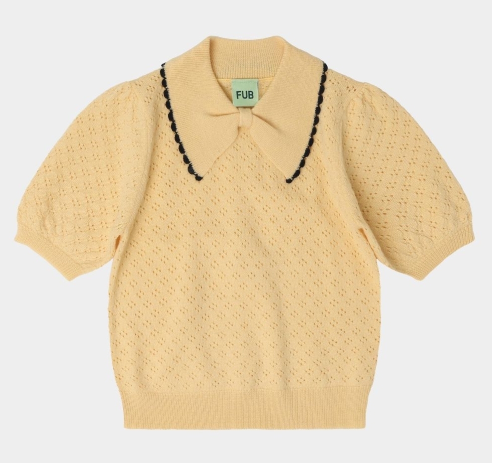 FUB 蝴蝶領結鏤空短袖上衣 Pointelle Polo-wheat