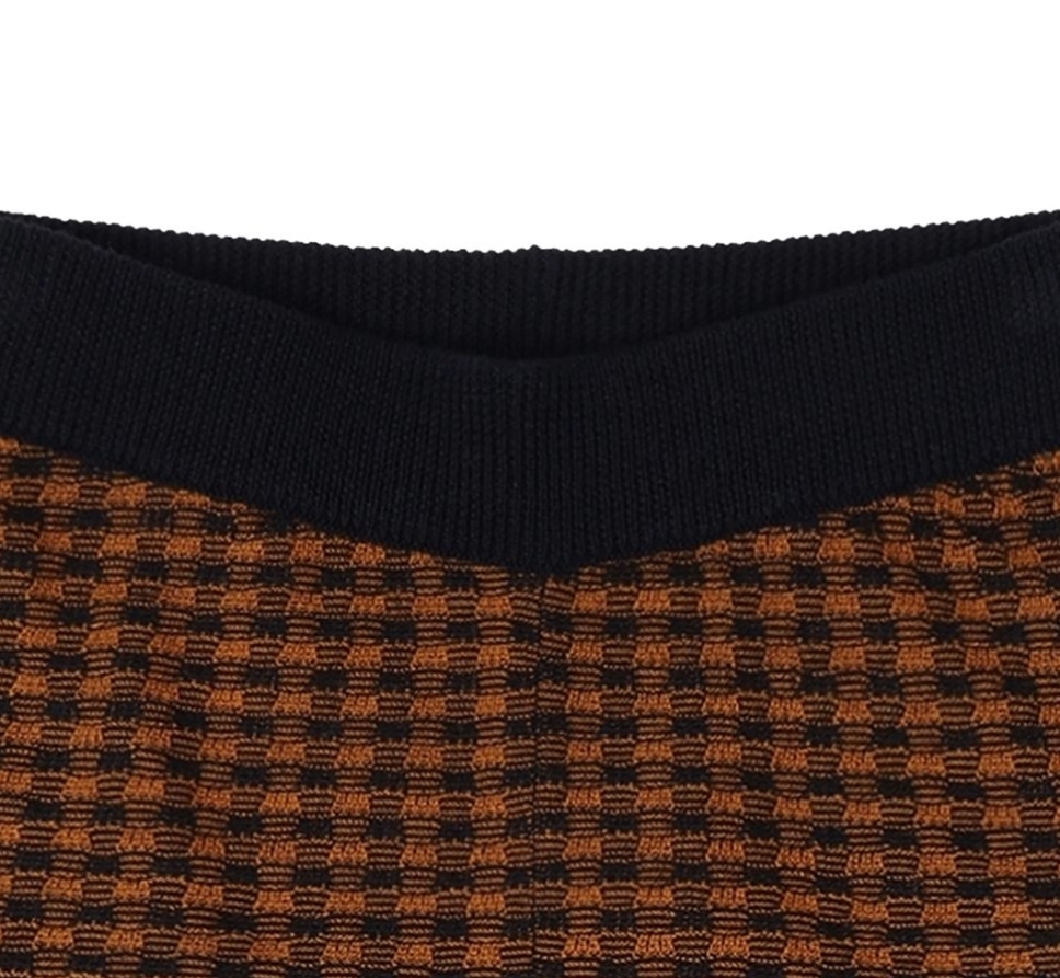 FUB 格紋直筒寬褲 Checked Pants-dark navy/burnt amber