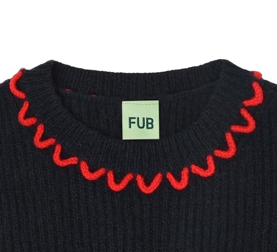 FUB 簡約撞色羅紋背心 Lambswool Vest-dark navy