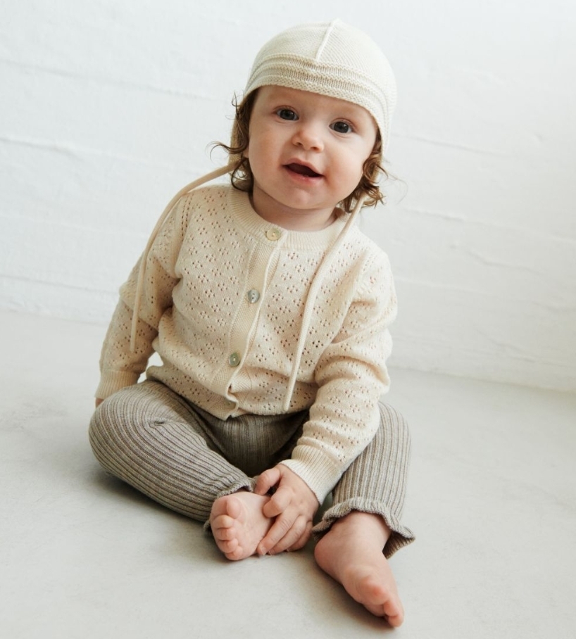 FUB 荷葉邊羅紋長褲 Baby Ruffle Leggings-oat melange