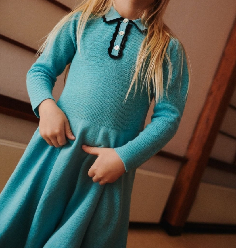 FUB 襯衫領雙線條洋裝 Peblum Dress-aqua