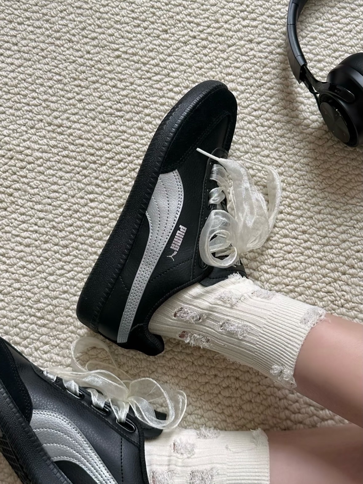 PUMA 9-T Wide Lace 銀黑 復古 女款 407608-02