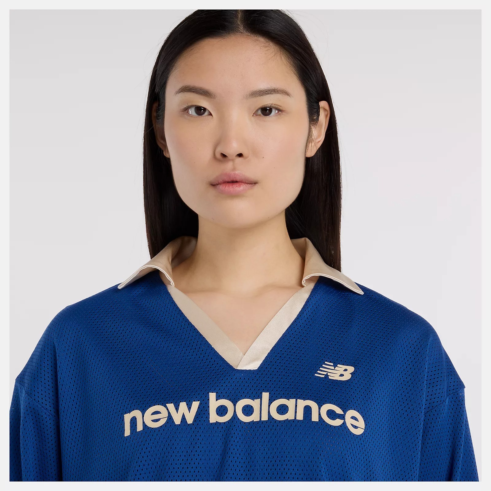 NEW BALANCE 長袖 NB 藍金 V領 網眼 復古球衣 女 WT53530GAB