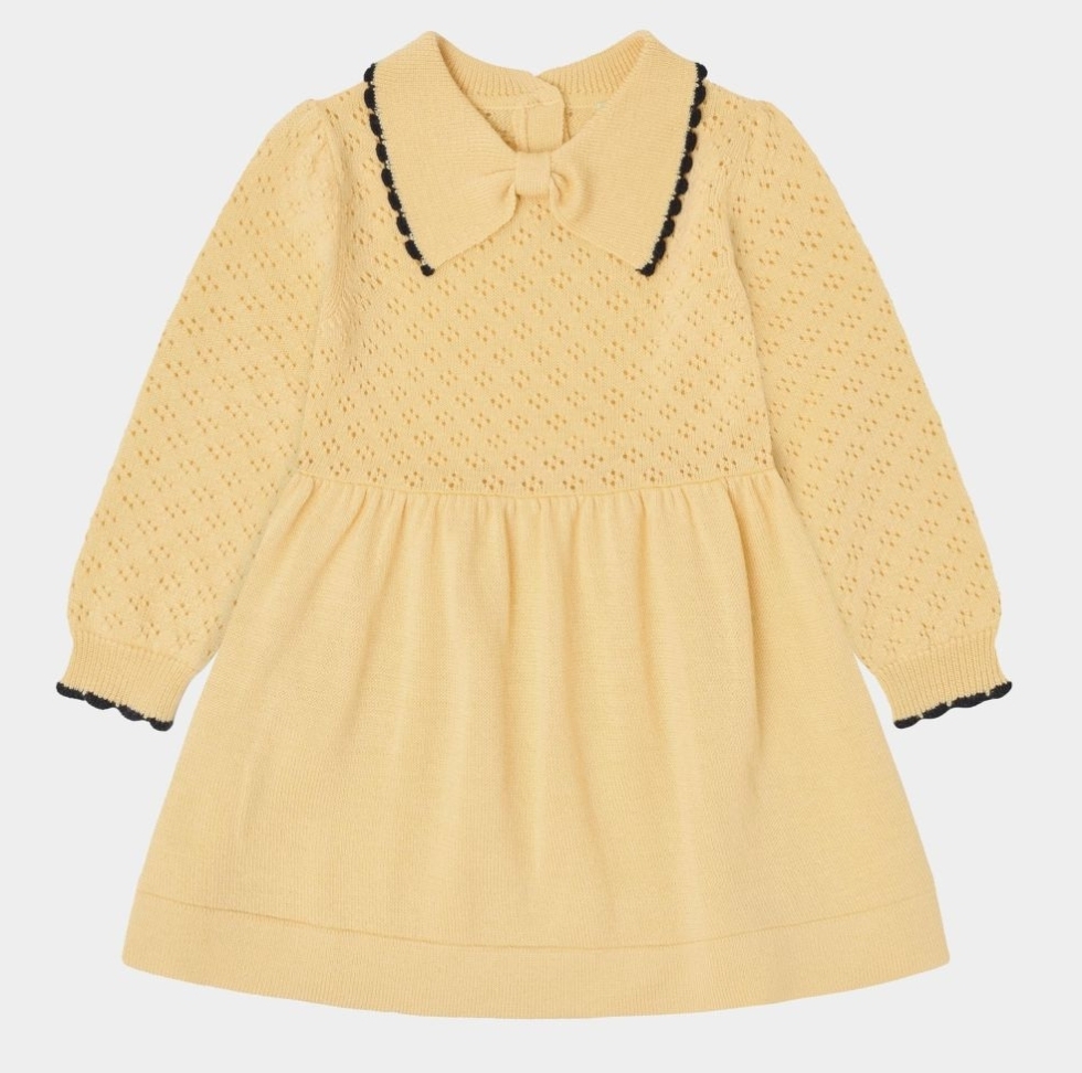 FUB 蝴蝶領結鏤空撞色洋裝 Baby Dress-wheat