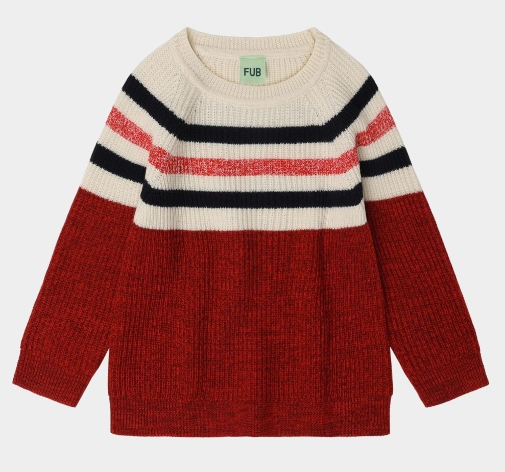 FUB 粗條紋毛衣 Raglan Sweater-signal red/cranberry mel