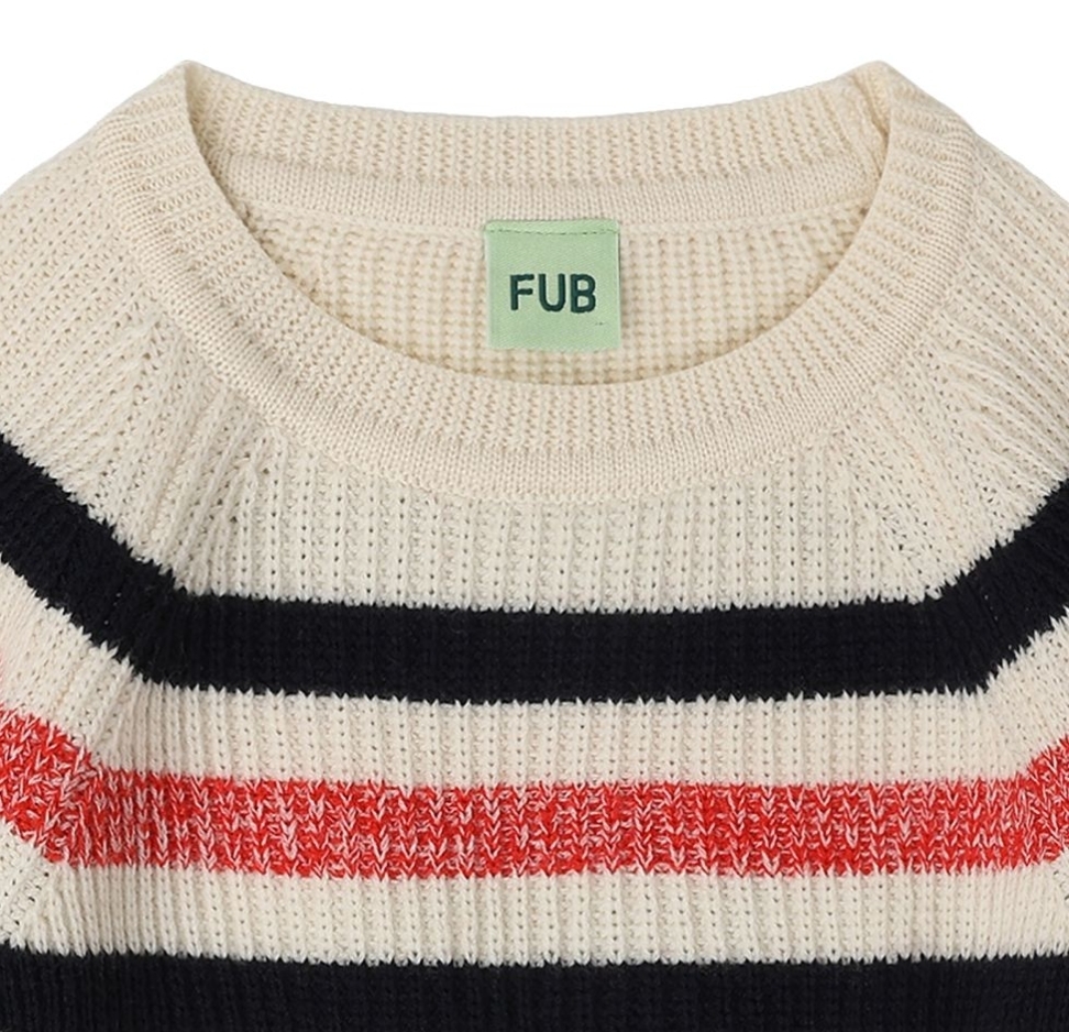 FUB 粗條紋毛衣 Raglan Sweater-signal red/cranberry mel