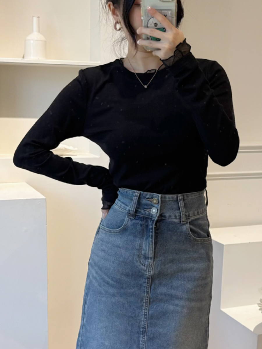 |現貨|領袖邊拼接網紗內搭上衣(2色)