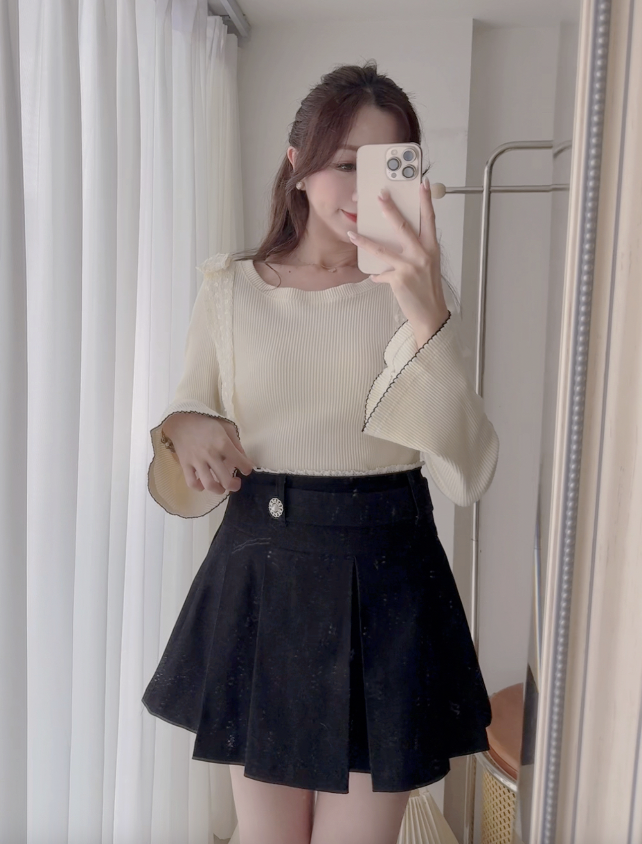 *BJ2 MADE SERIES* THE SLIM FIT BLOSSOM BUTTON PLEATED DENIM SKIRT LIVE 1004