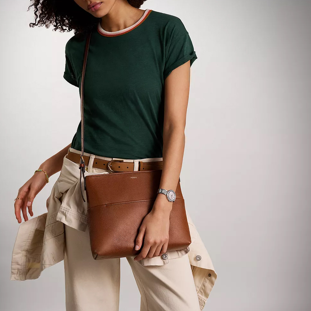 Phoebe 簡約真皮大斜背包-棕色 SHB3273210