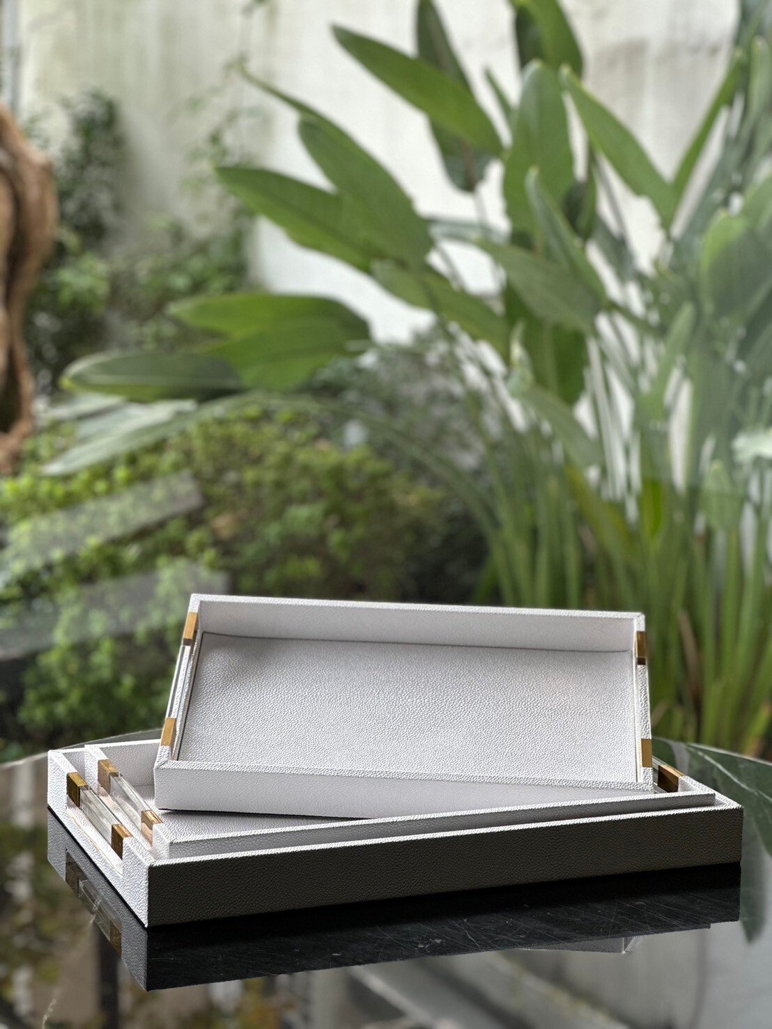 金磚手把方形托盤 灰／白／杏