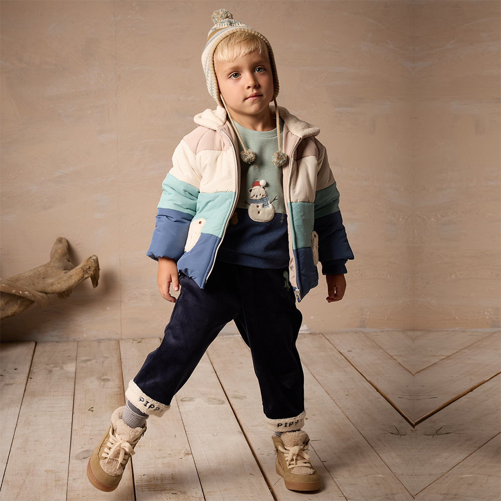 PIPPY 個性鬆緊腰圍下擺反摺暖暖長褲 丈青