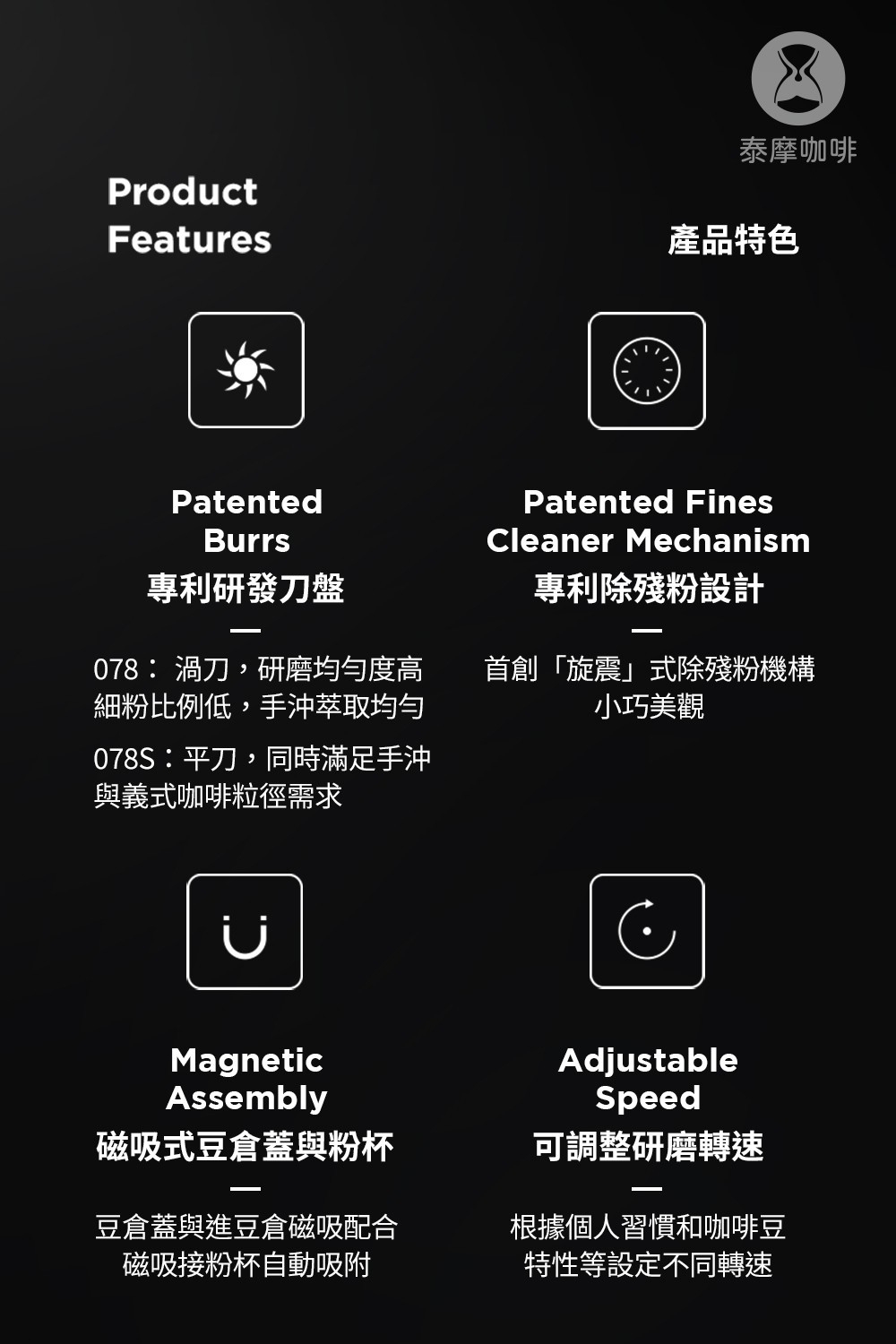 泰摩咖啡 雕刻家078S 電動磨豆機 白色/黑色