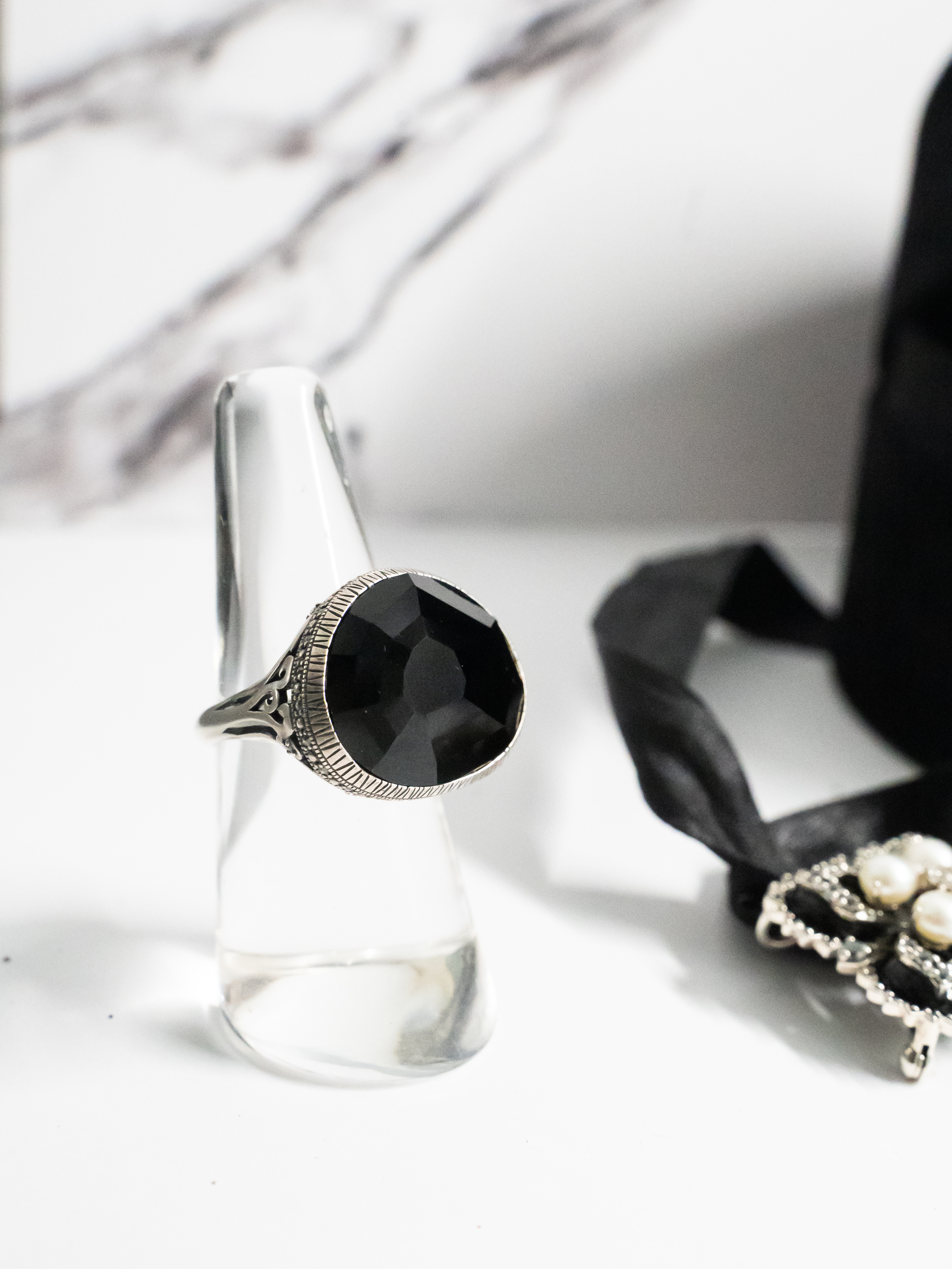 切割黑瑪瑙戒指