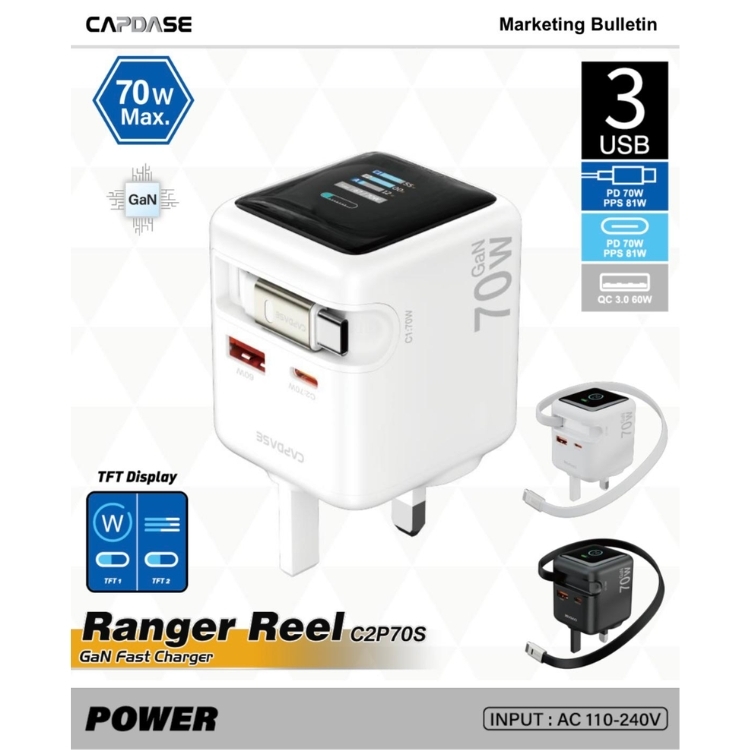 Capdase Ranger Reel C2P70S GaN Fast Charger 70W