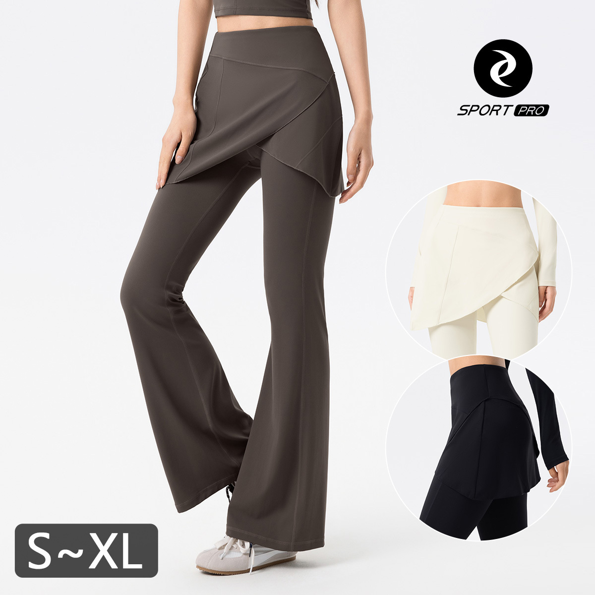 高腰交疊假二件翹臀喇叭運動機能褲