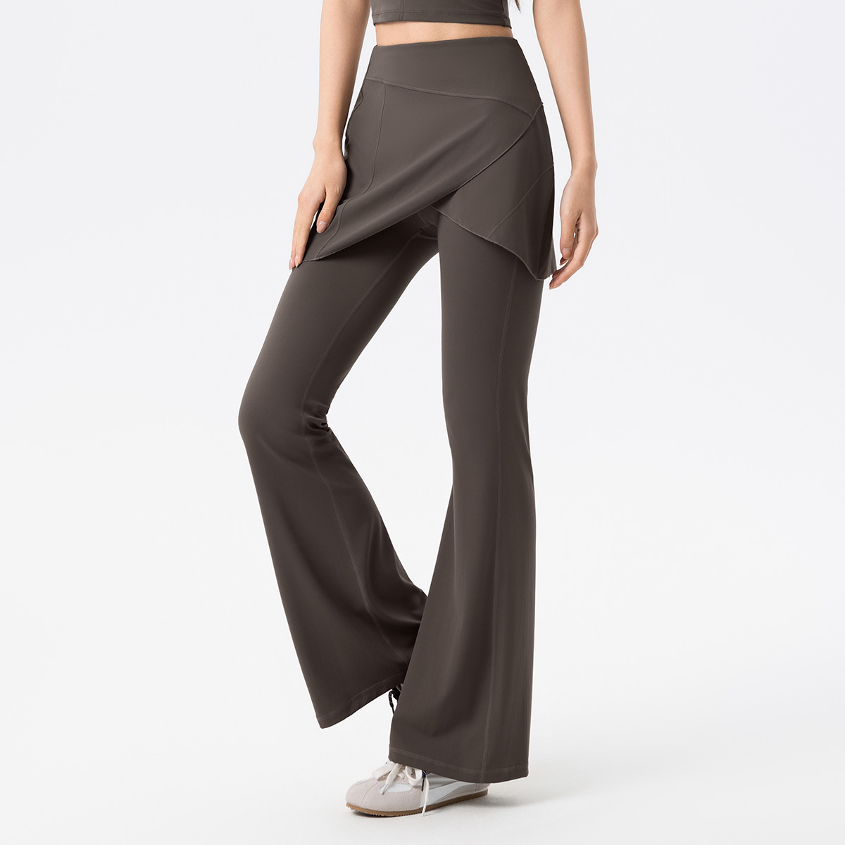 高腰交疊假二件翹臀喇叭運動機能褲