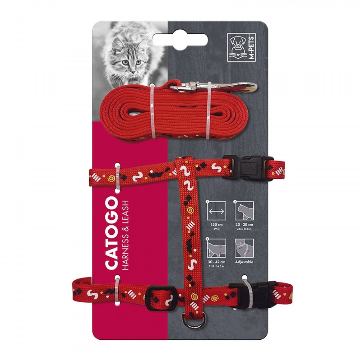 M-PETS Catogo Cat Harness & Leash Set (RED)