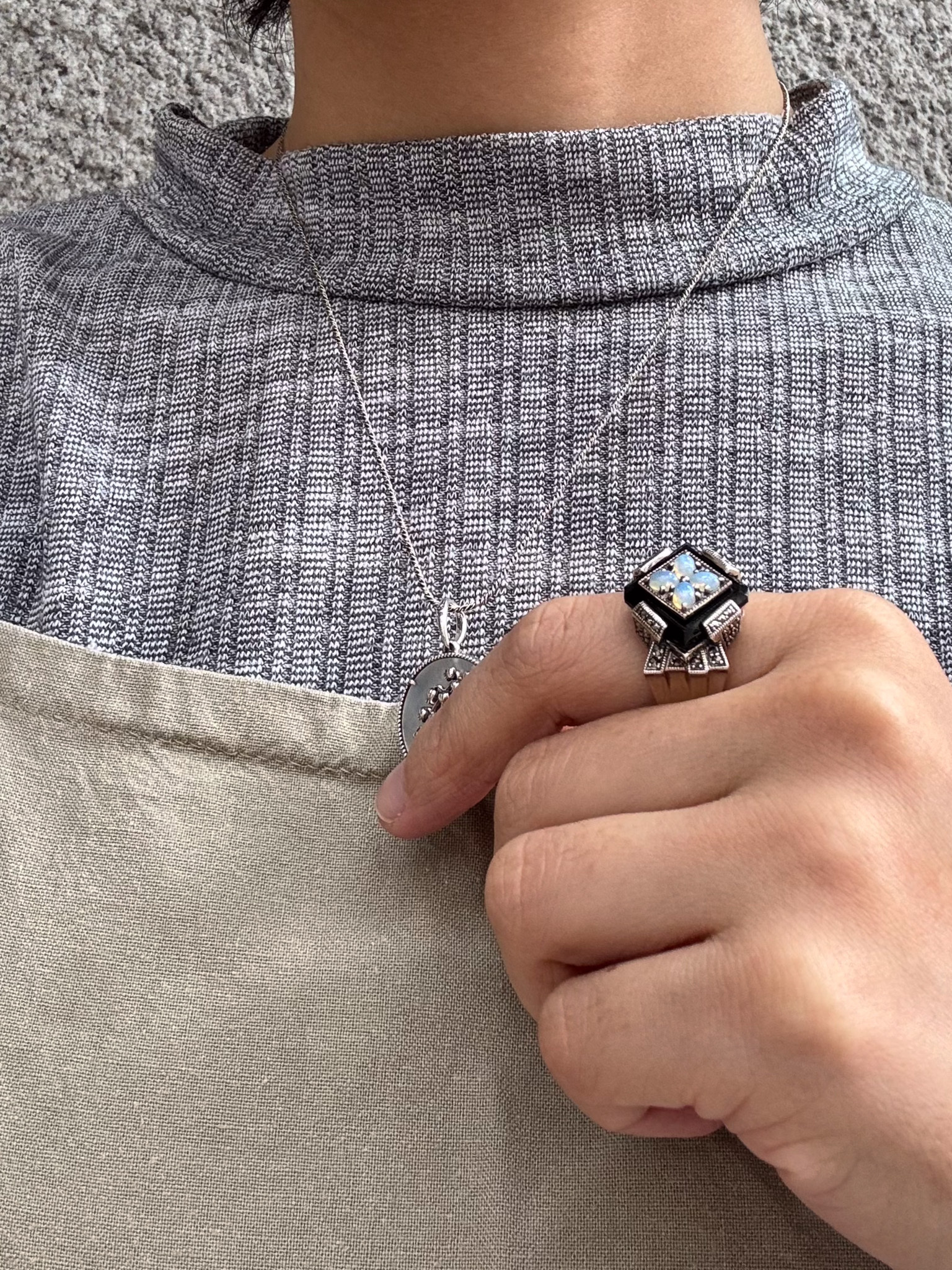 幾何黑瑪瑙戒指（OP2201）