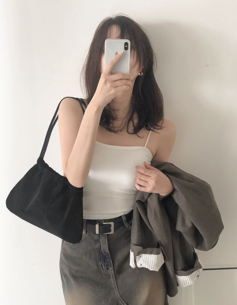 雲朵束口袋(猄皮黑色)