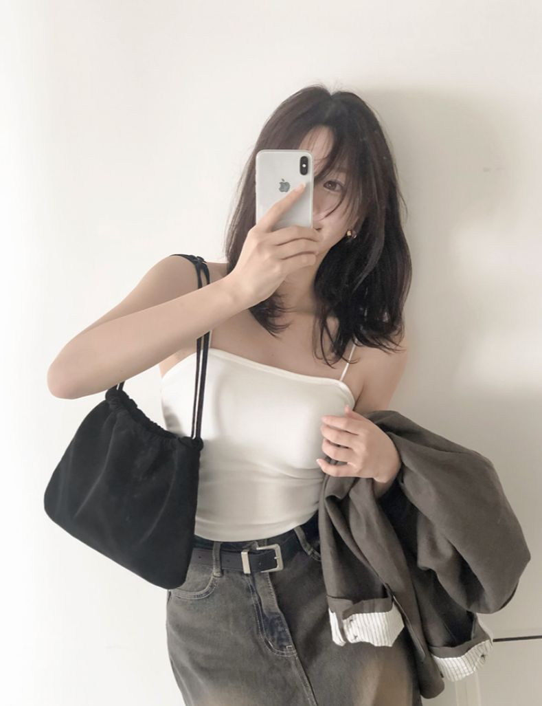 雲朵束口袋(猄皮黑色)