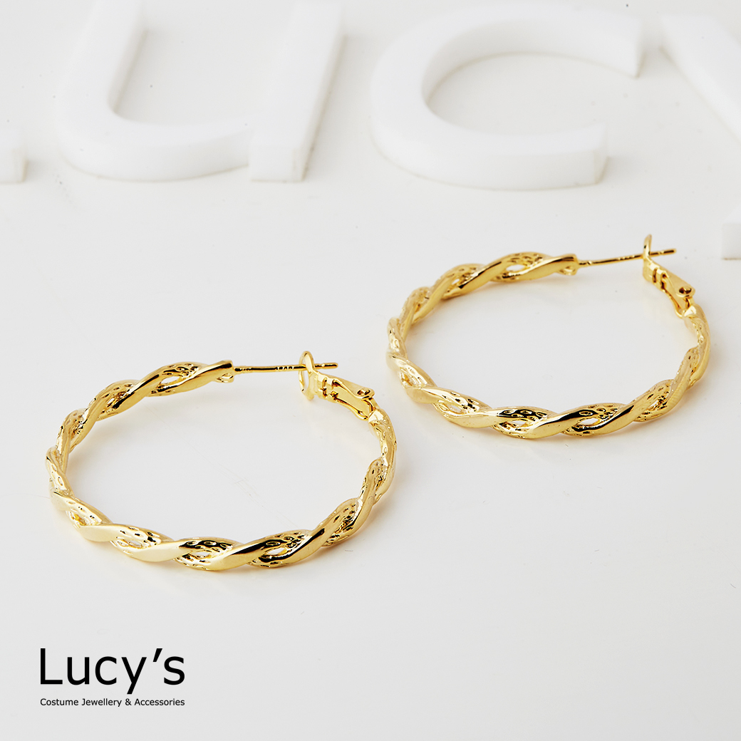 金色編織 圈型耳環 (124550)