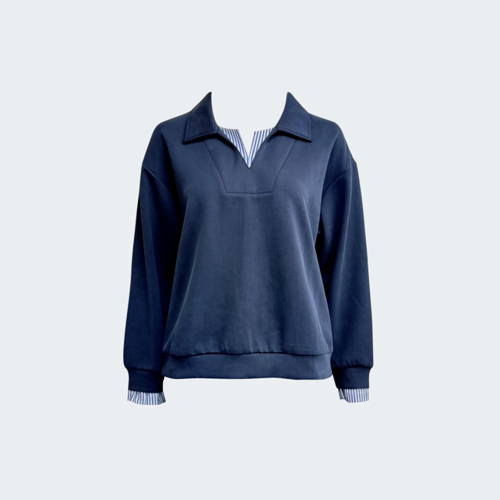 條紋領拼接設計上衣