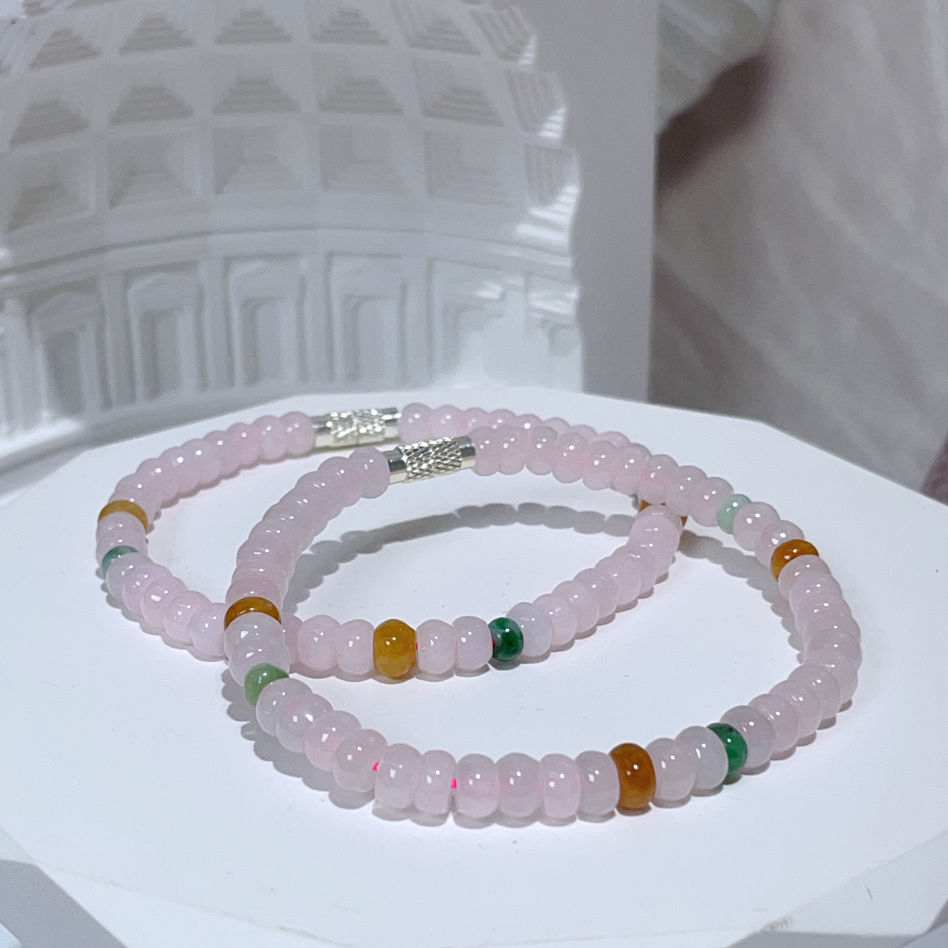 A貨緬甸粉翡翠算盤珠手串 5mm/18cm