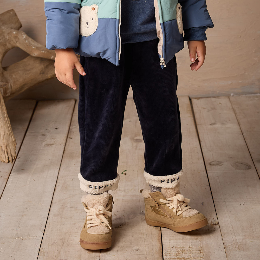 PIPPY 個性鬆緊腰圍下擺反摺暖暖長褲 丈青