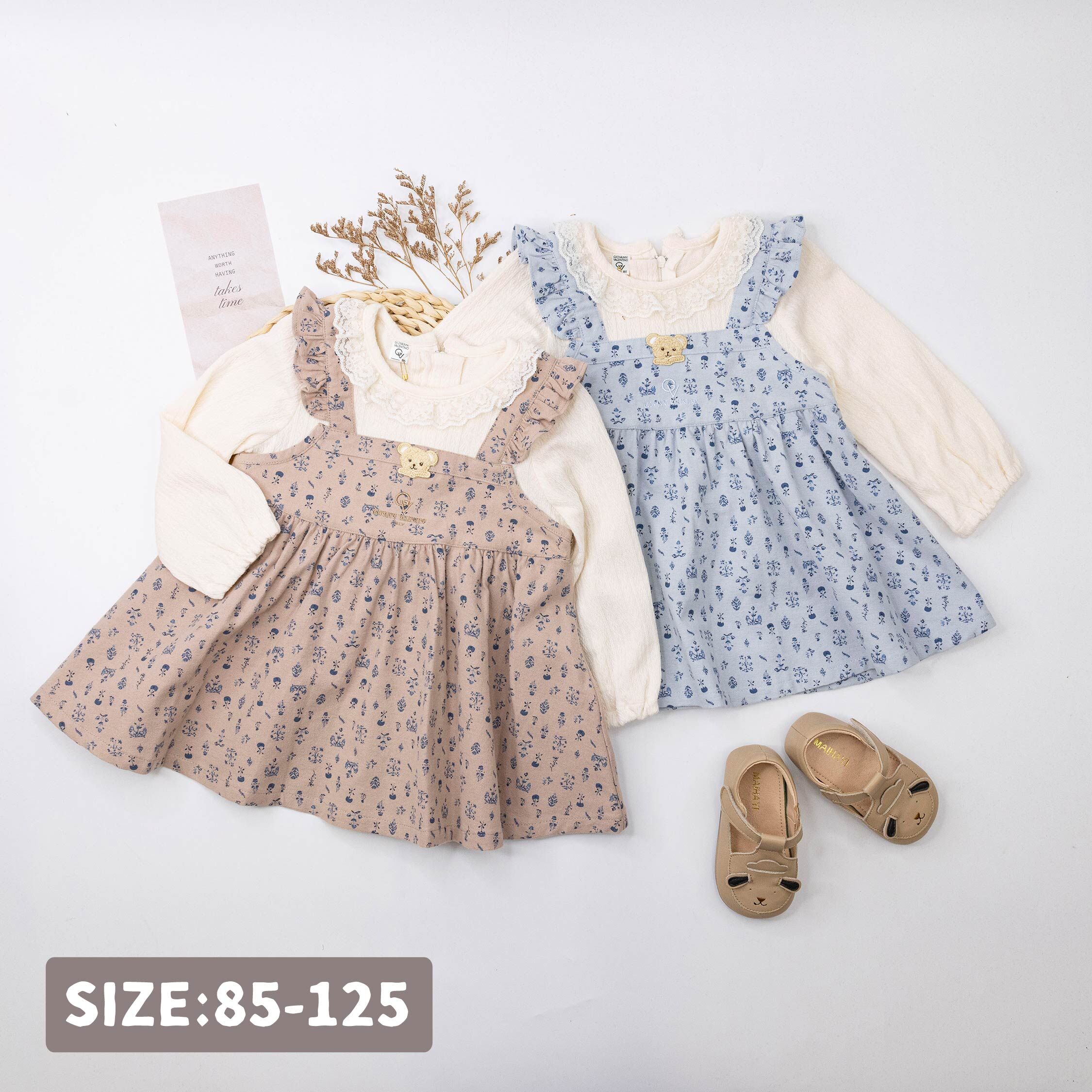 范侖鐵諾【52533】慵懶小熊碎花假兩件洋裝＊二色