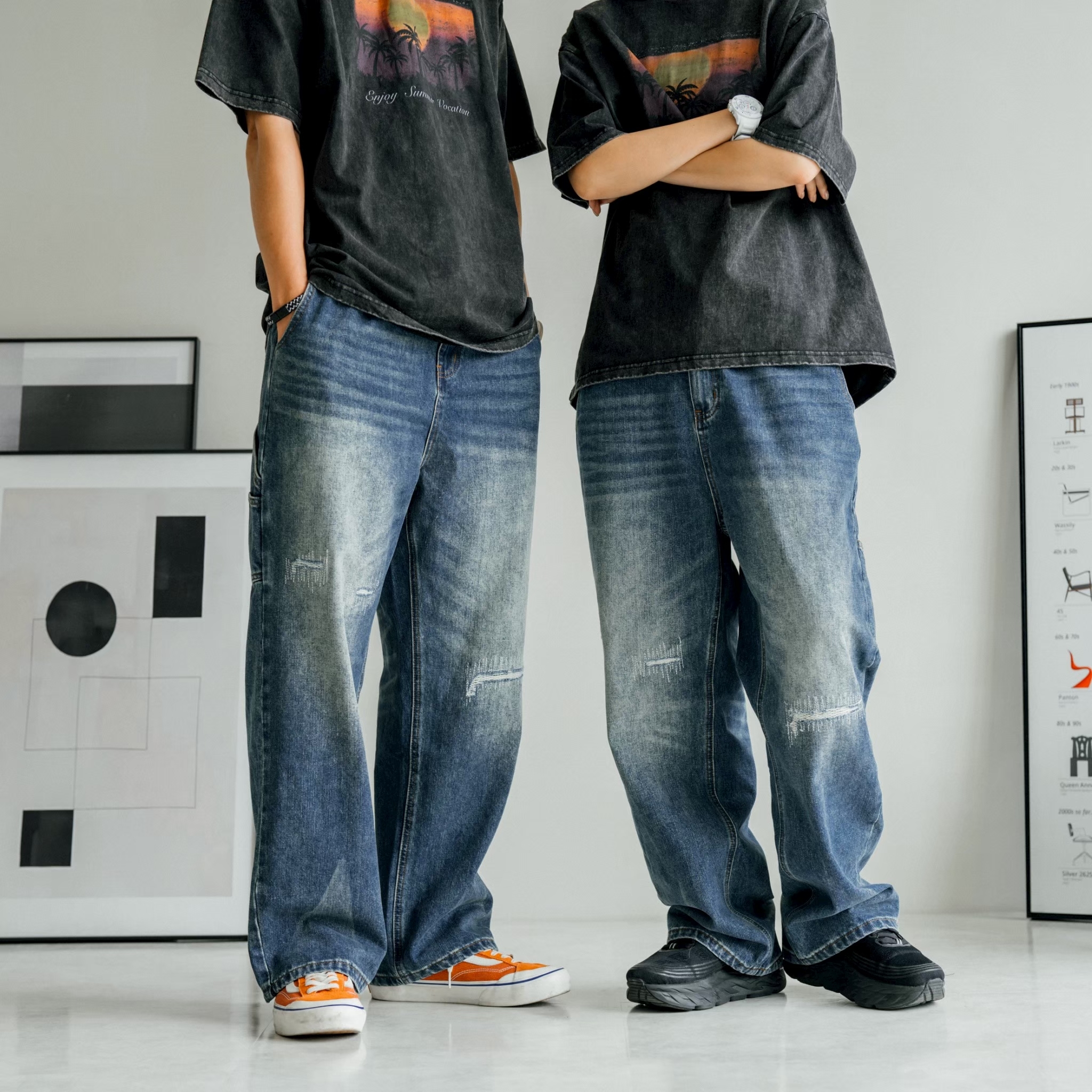 SBG 寬鬆補釘畫家牛仔長褲【SB807】