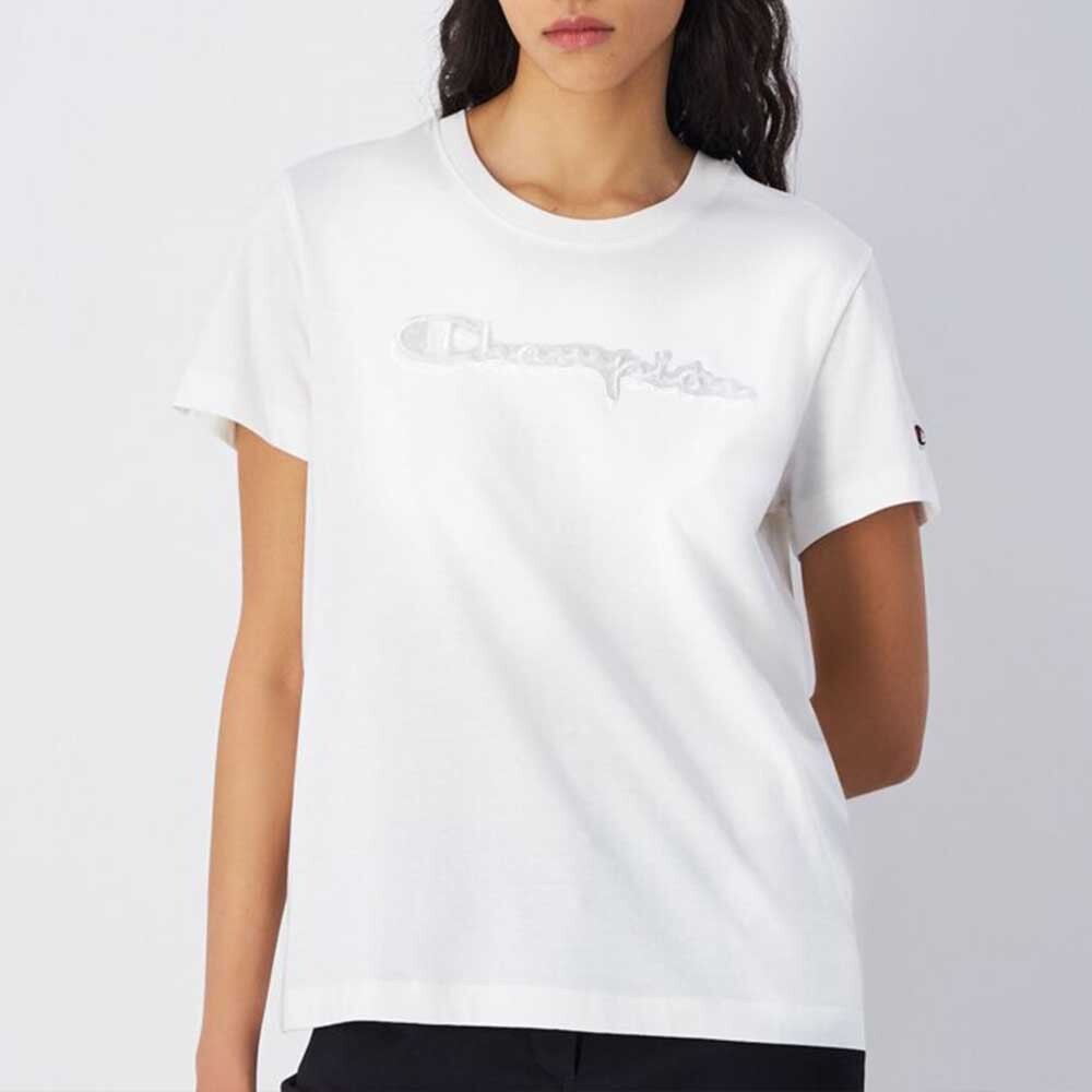 女款 -經典同色刺繡 草寫LOGO素色短TEE-白色（117650-WW003）