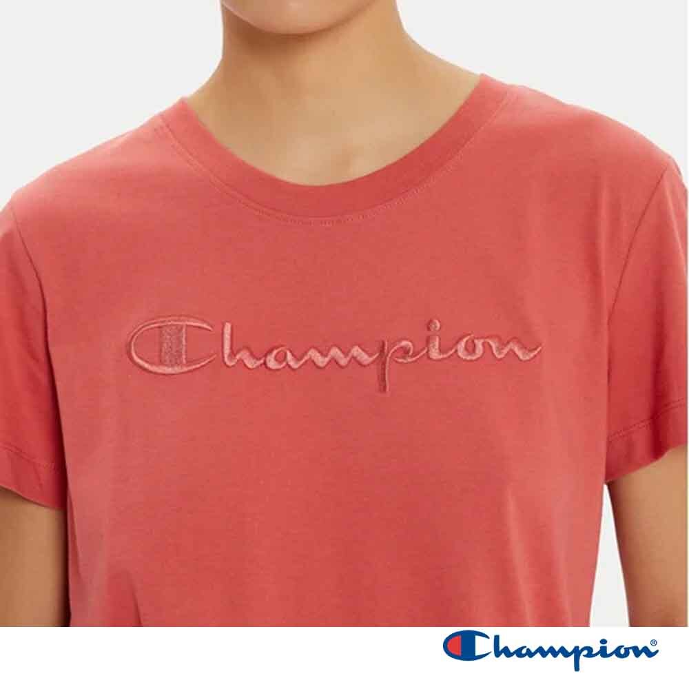 女款-經典同色刺繡 草寫LOGO素色短TEE-淺紅色（117650-RS050）