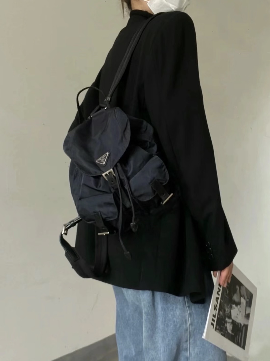 PRADA 三角形徽標Logo 背包 小號 黑色