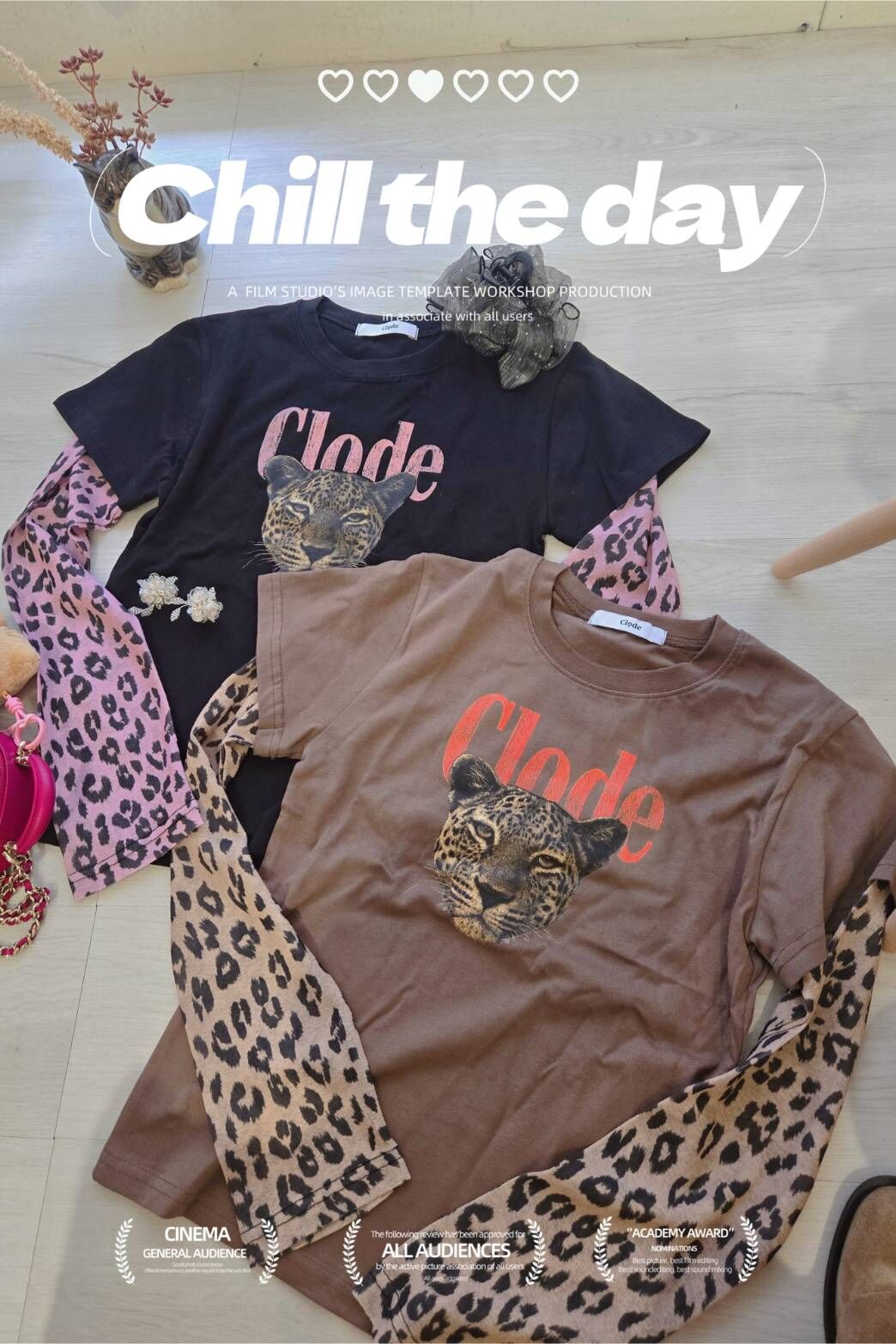 隱藏版韓貨-手袖拼接豹紋上衣