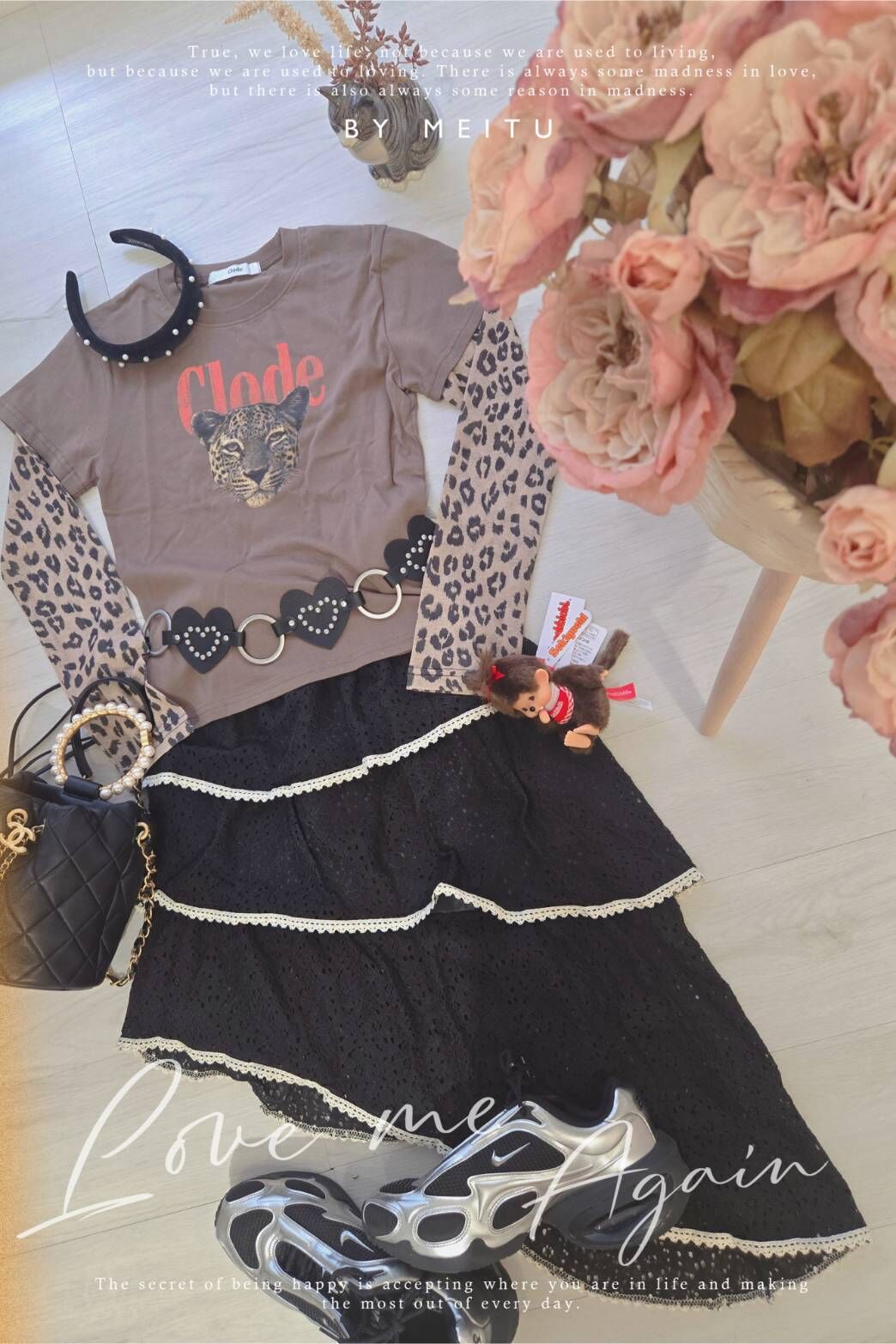 隱藏版韓貨-手袖拼接豹紋上衣