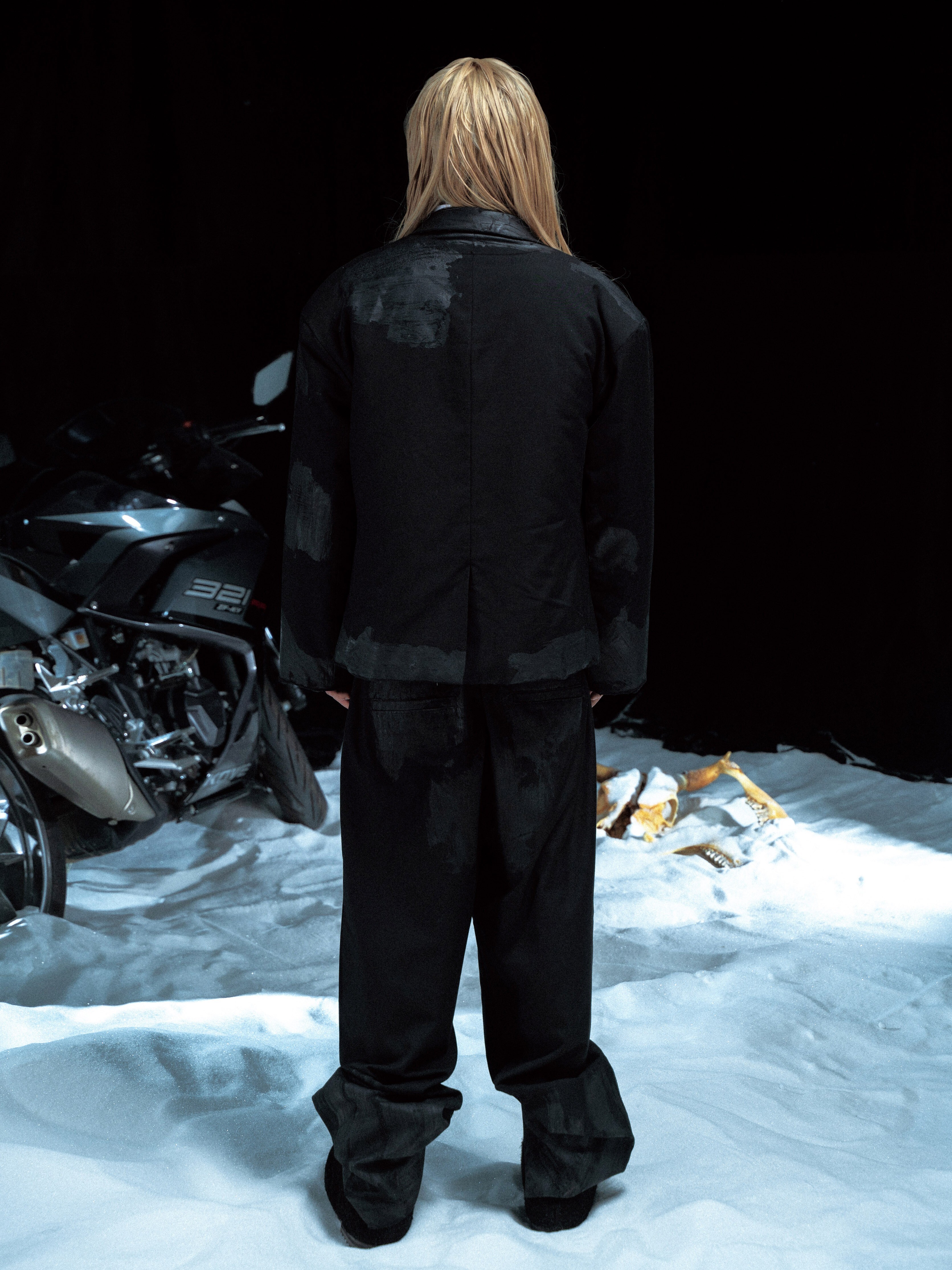 PCCVISION 3MAN0N Double waist distressed dirty dyed loose suit trousers