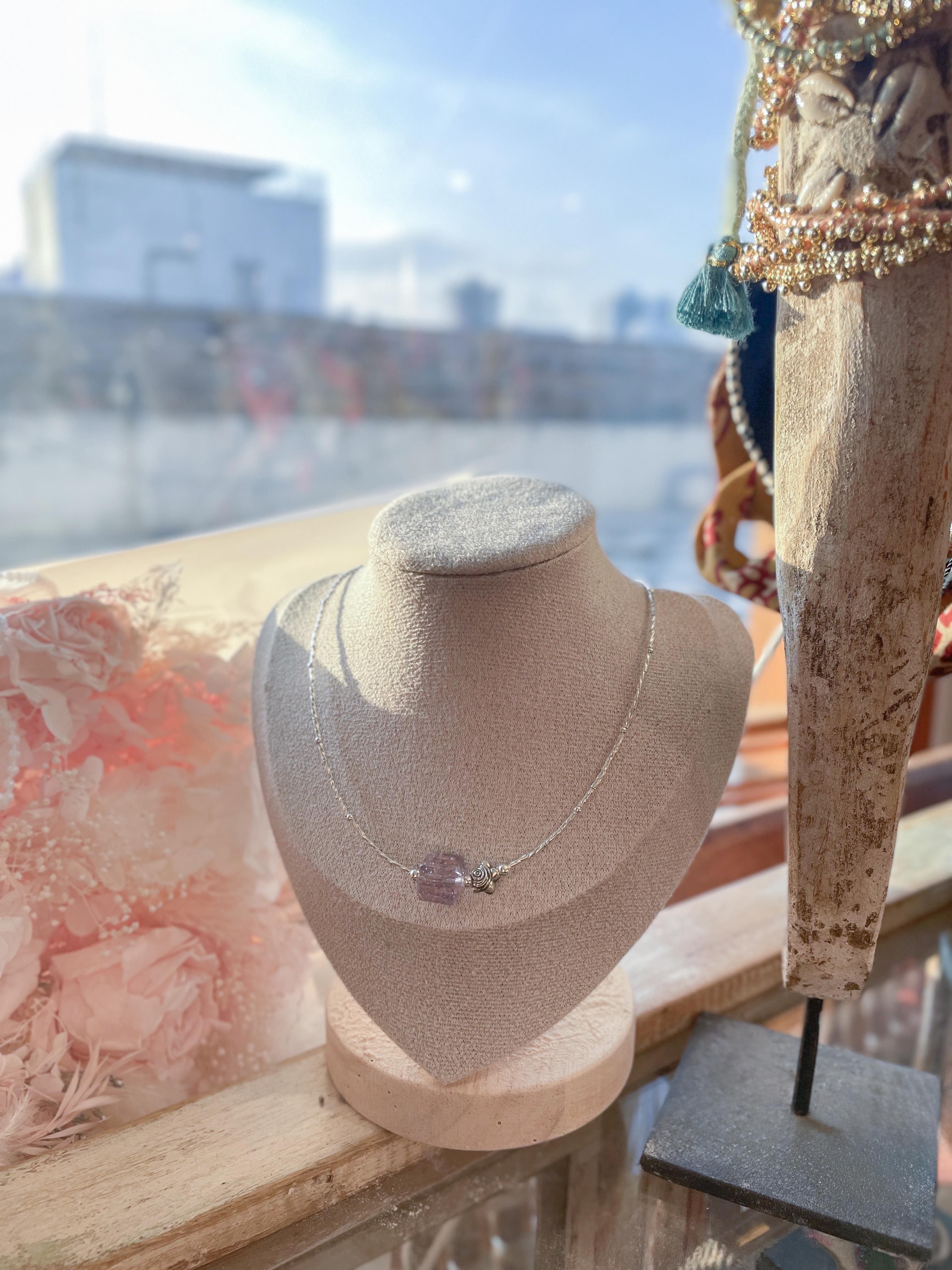 [訂貨] *需約6星期到貨* Macrame 純銀水晶頸鏈 粉色 F093A / 紫色 F094A / 藍色 F095A (1009live)