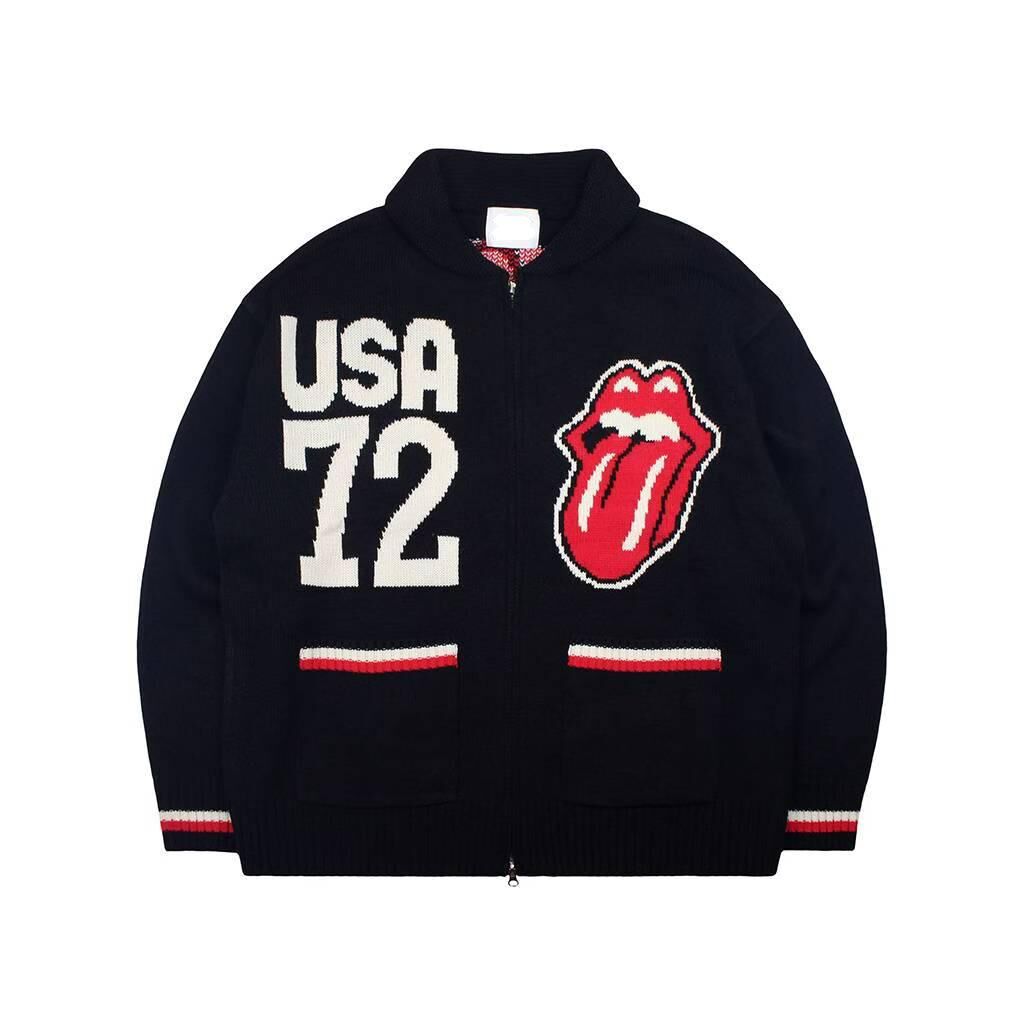 英文字圖案拉鍊針織外套 JK2644