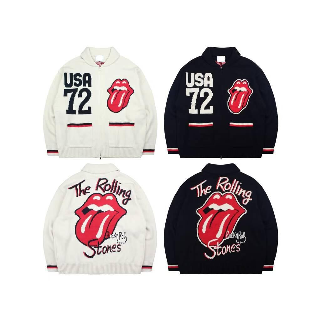 英文字圖案拉鍊針織外套 JK2644