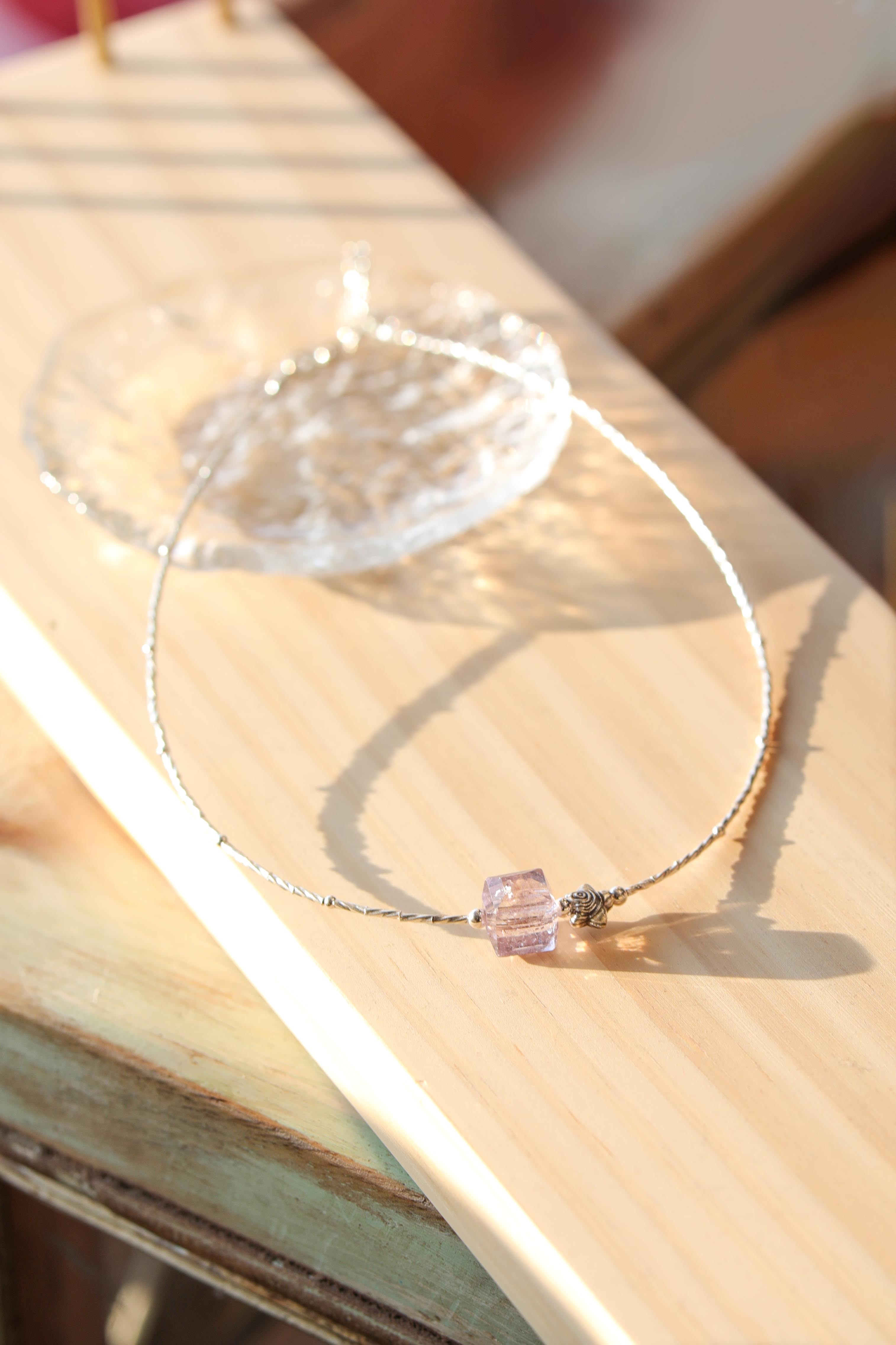 [訂貨] *需約6星期到貨* Macrame 純銀水晶頸鏈 粉色 F093A / 紫色 F094A / 藍色 F095A (1009live)