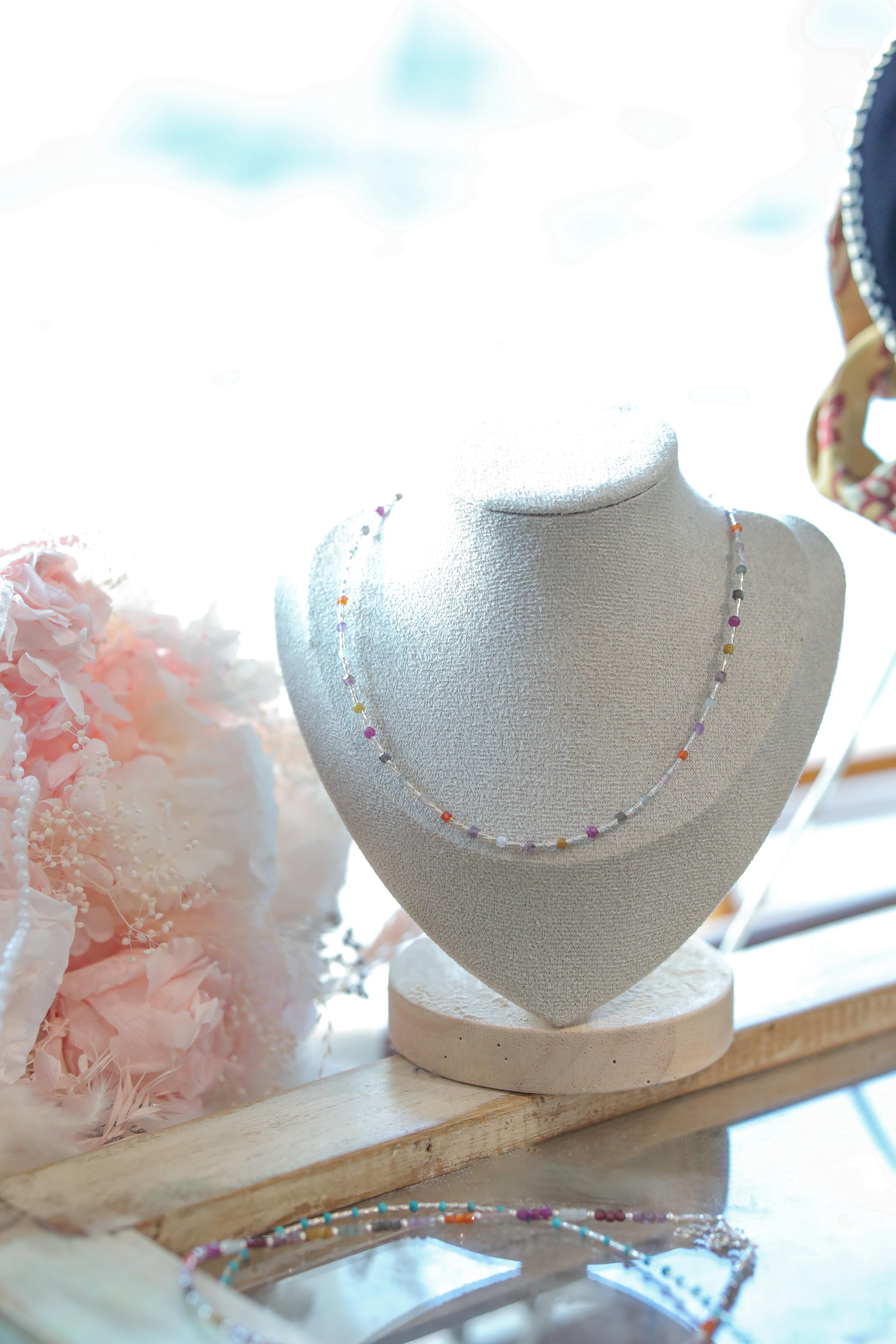 [訂貨] *需約6星期到貨* Macrame 純銀水晶頸鏈 綠色 F096A / 多色 F097A / 彩色 F098A (1009live)