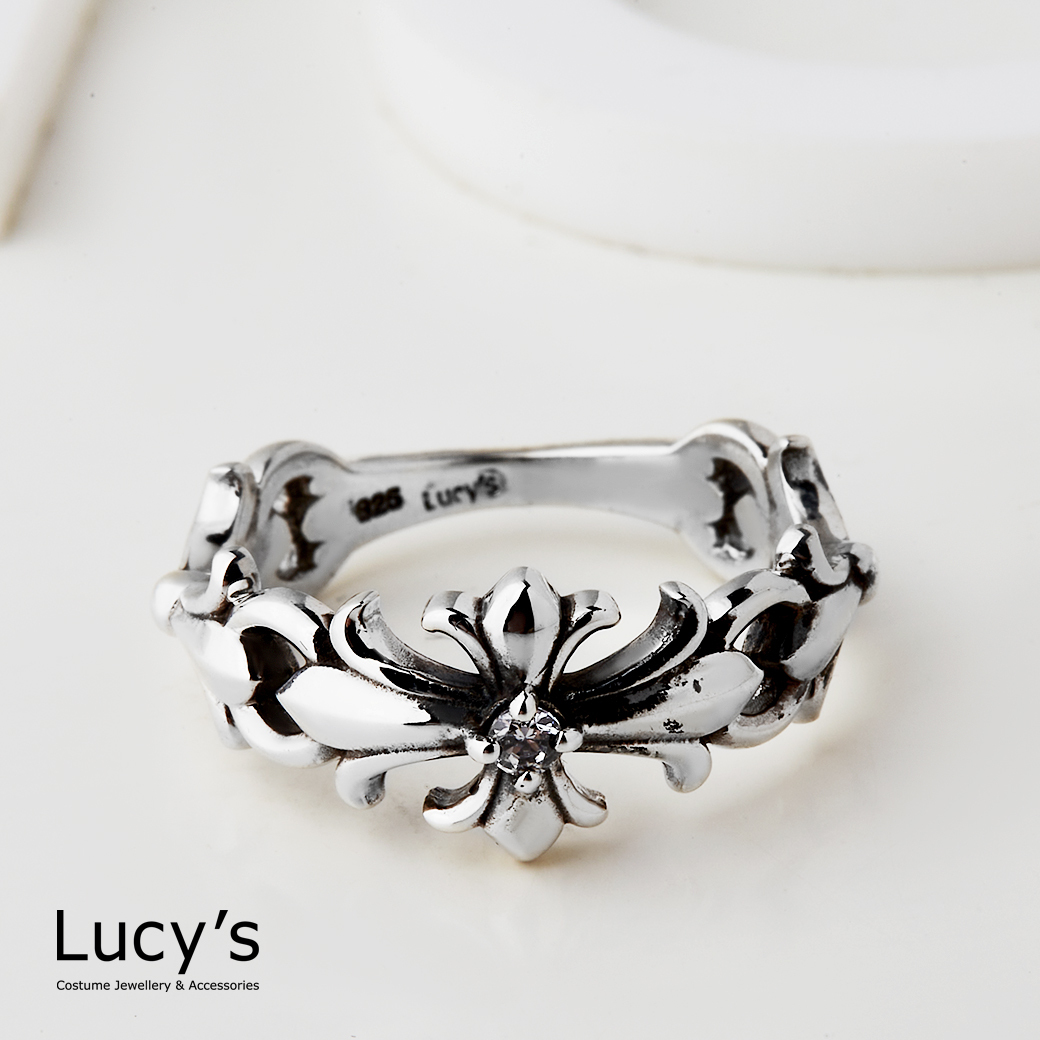 925純銀 復古十字架 硫化戒指 (116695)