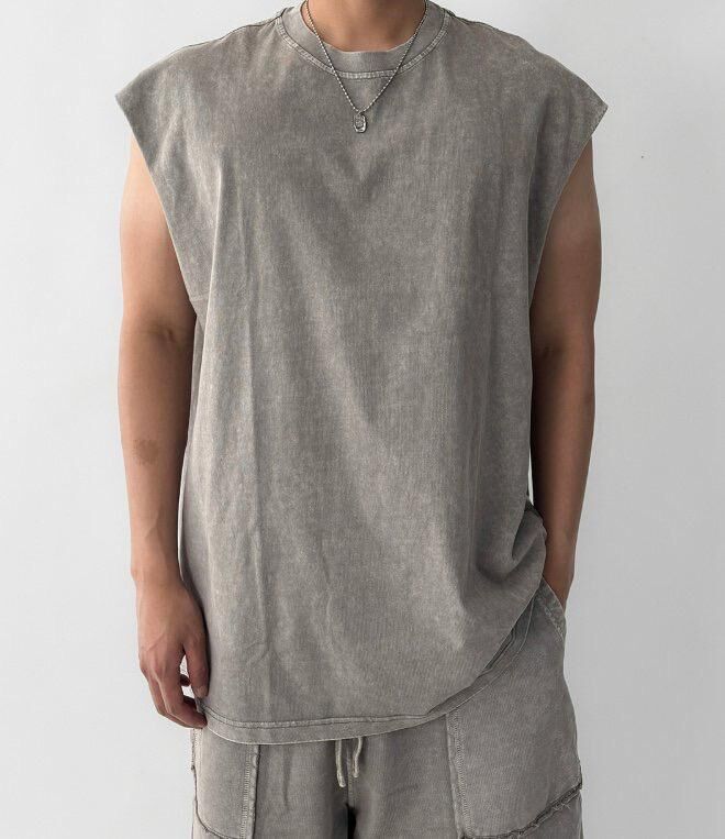 OverSize洗水淨色背心 V1166