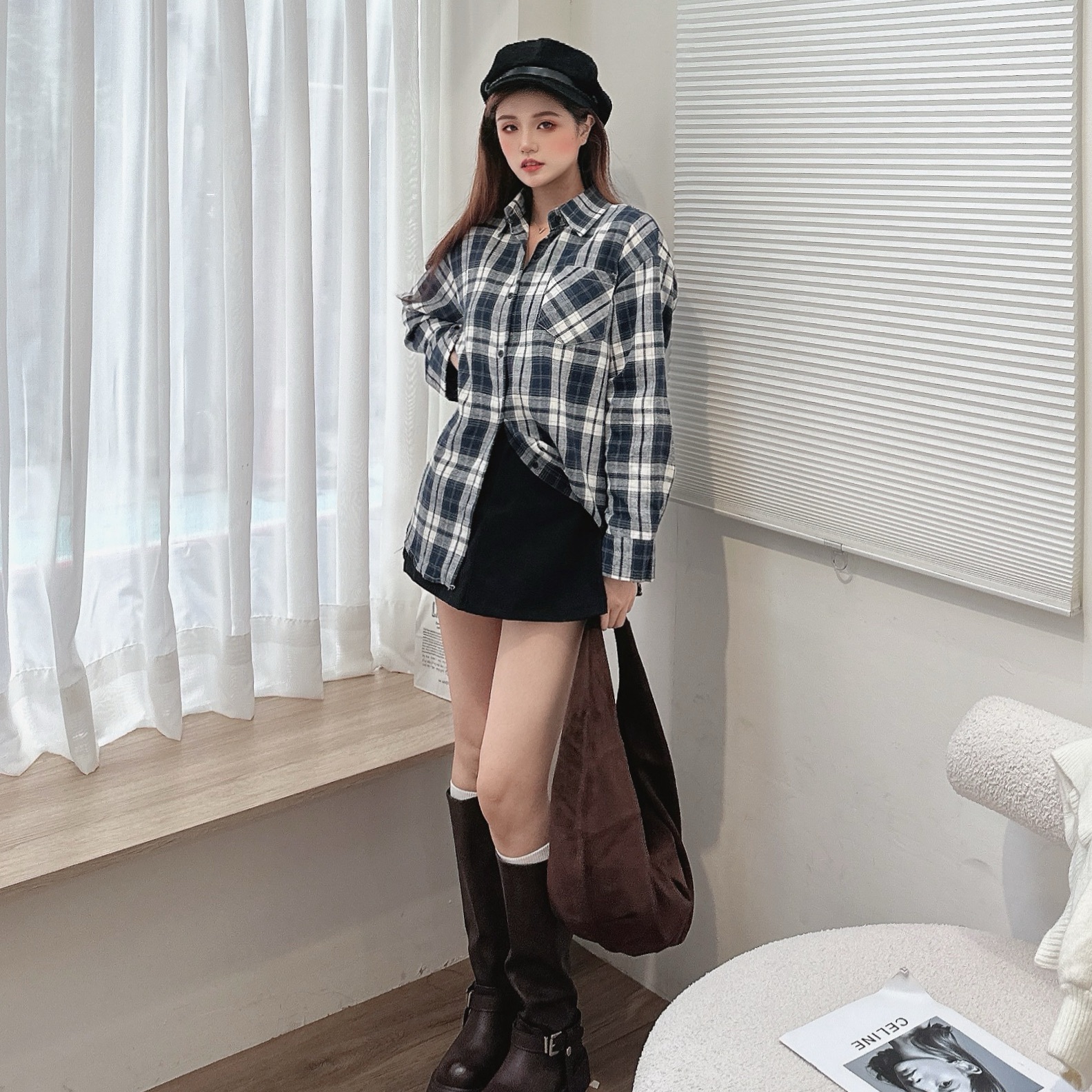 百搭毛呢格紋襯衫/二色