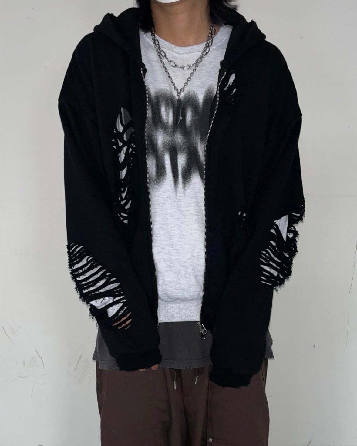 破洞連帽拉鍊外套 WD-181JK