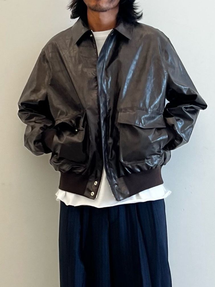 反領拉鍊合成皮褸 HOWELL-071JK