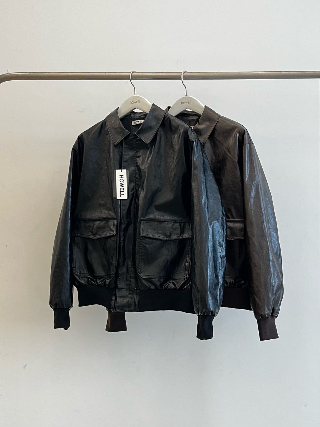 反領拉鍊合成皮褸 HOWELL-071JK